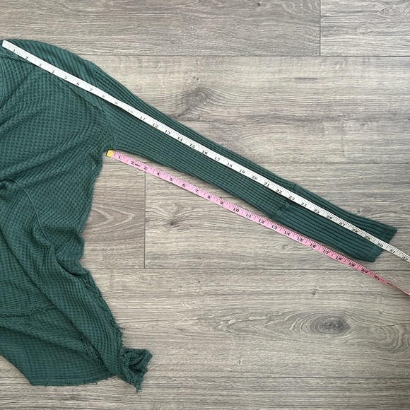 FREE PEOPLE Sunset Park Drippy Thermal Waffle Knit Top Emerald Green Medium - Picture 10 of 10